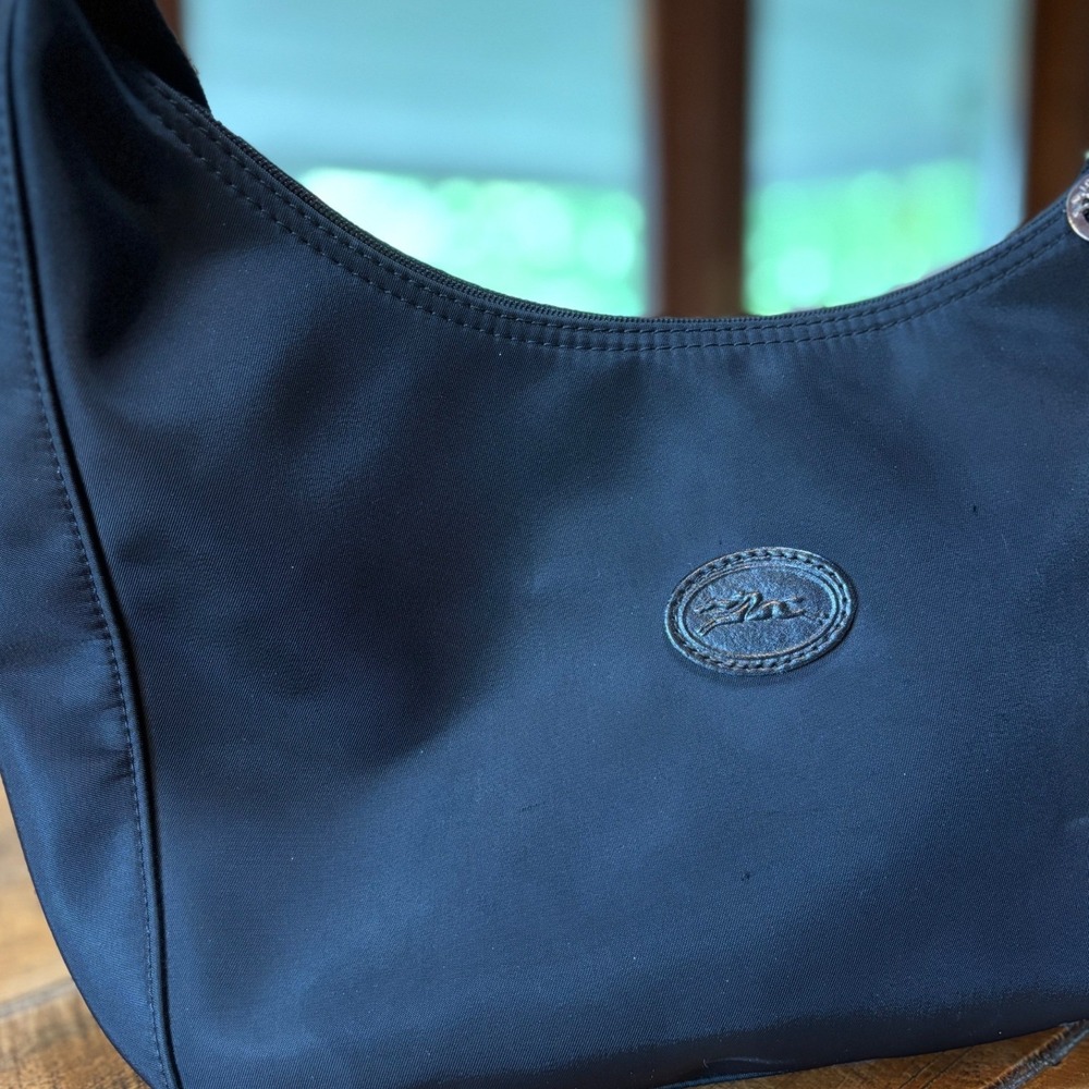 Longchamp Black Large Nylon Hobo Bag Purse Zipper Closure Made In France - Picture 2 of 11
